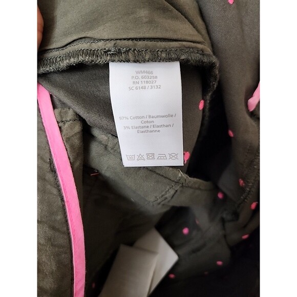 Boden Chino Straight Leg Pants Womens US 12 Green Pink Polka Dots Stretch NEW - Picture 7 of 8